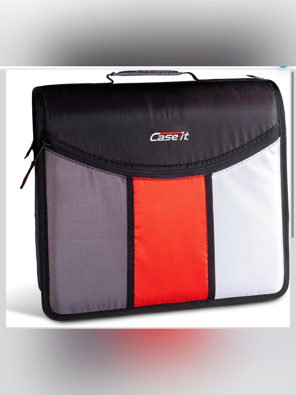 Case it Zipper Binder with Strap Red/Gray/Black